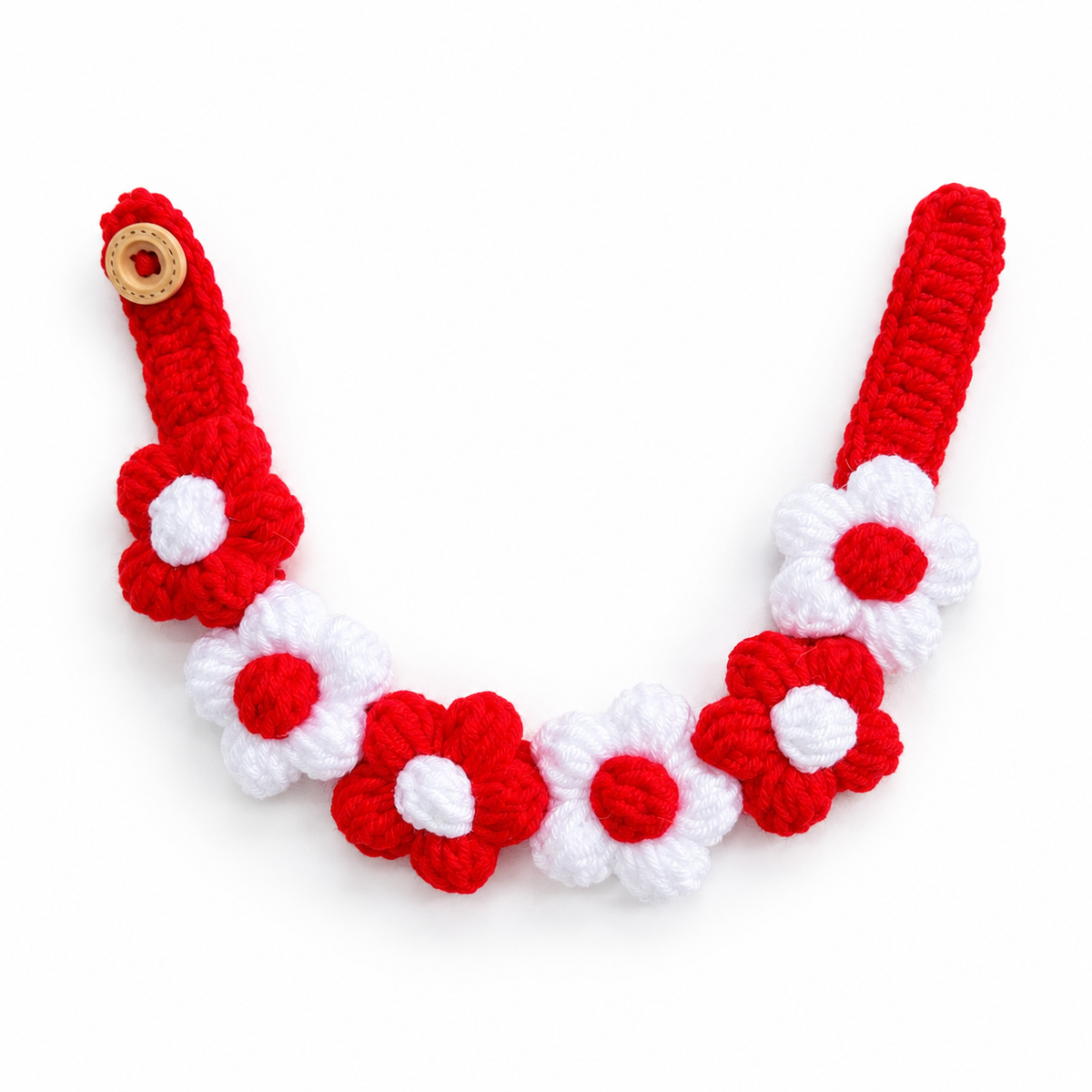 Puff Flower Crochet Collar - Red White Flowers