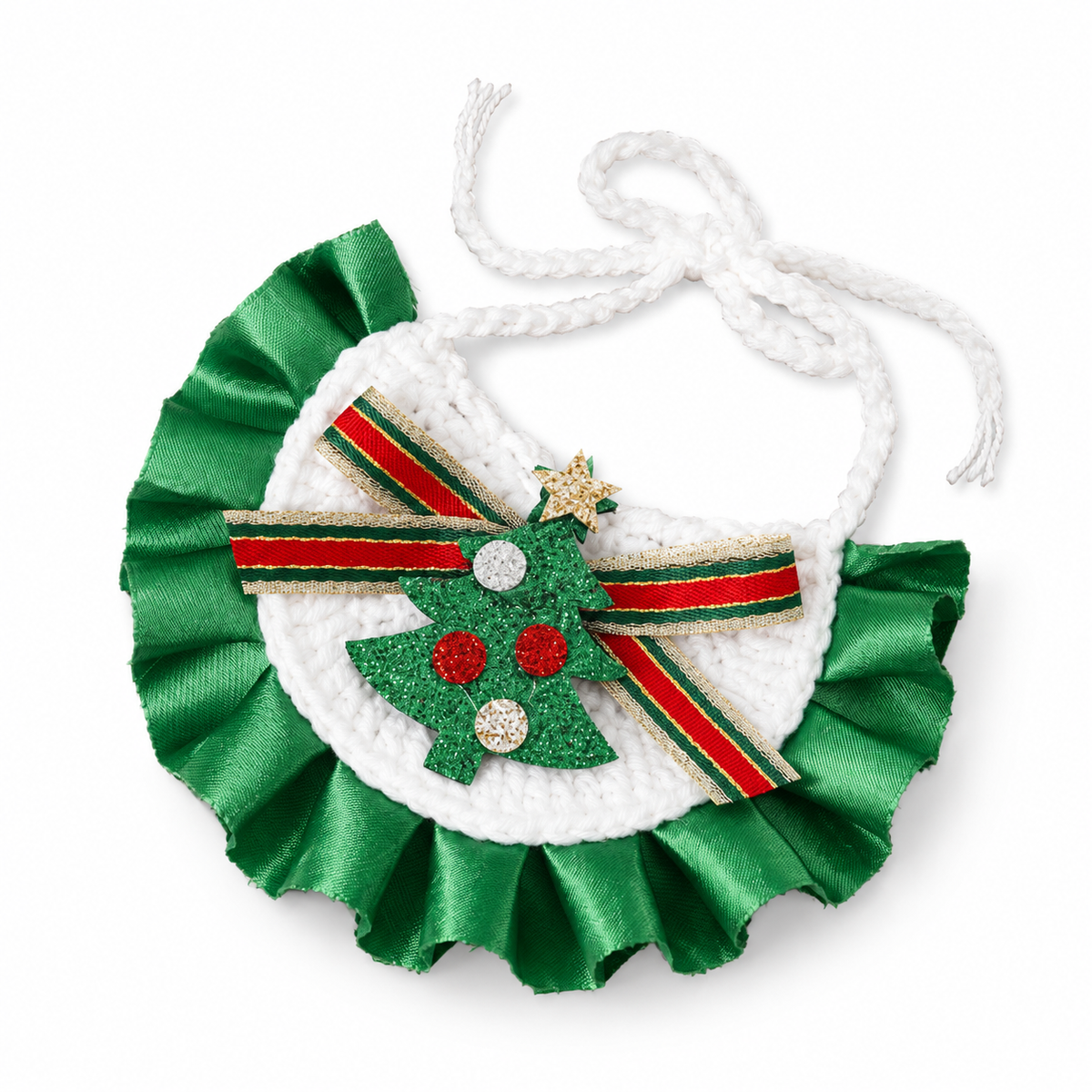Glitter Patch Satin Ruffle Bib - Green Tree