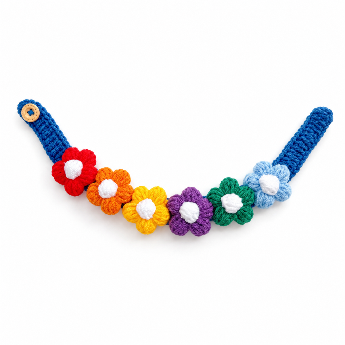 Puff Flower Crochet Collar - Rainbow Flowers