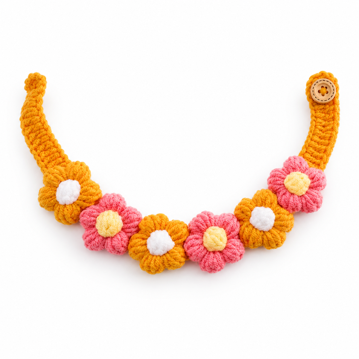 Puff Flower Crochet Collar - Orange Pink Flowers