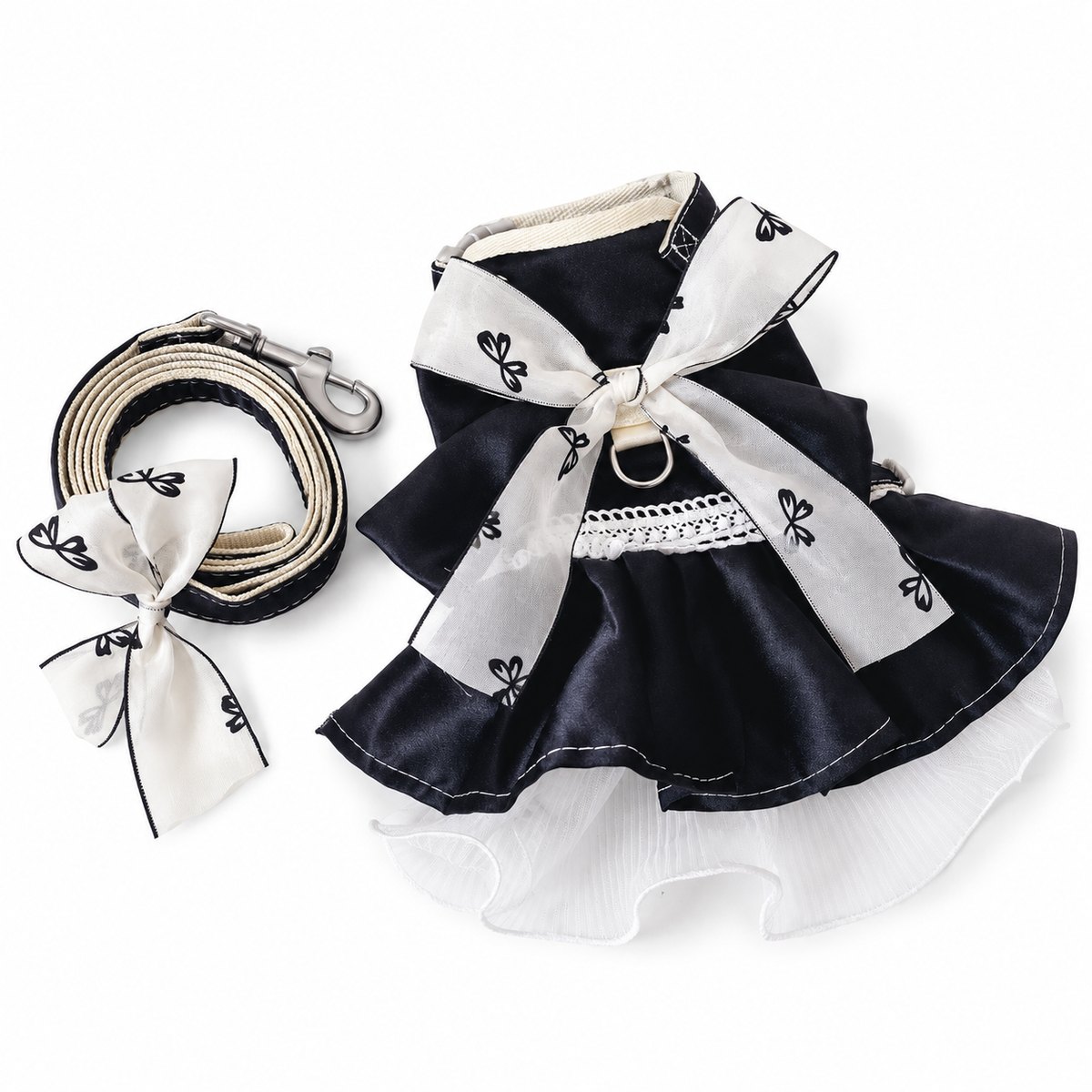 Satin Bow Dress Harness & Leash - Classic Black