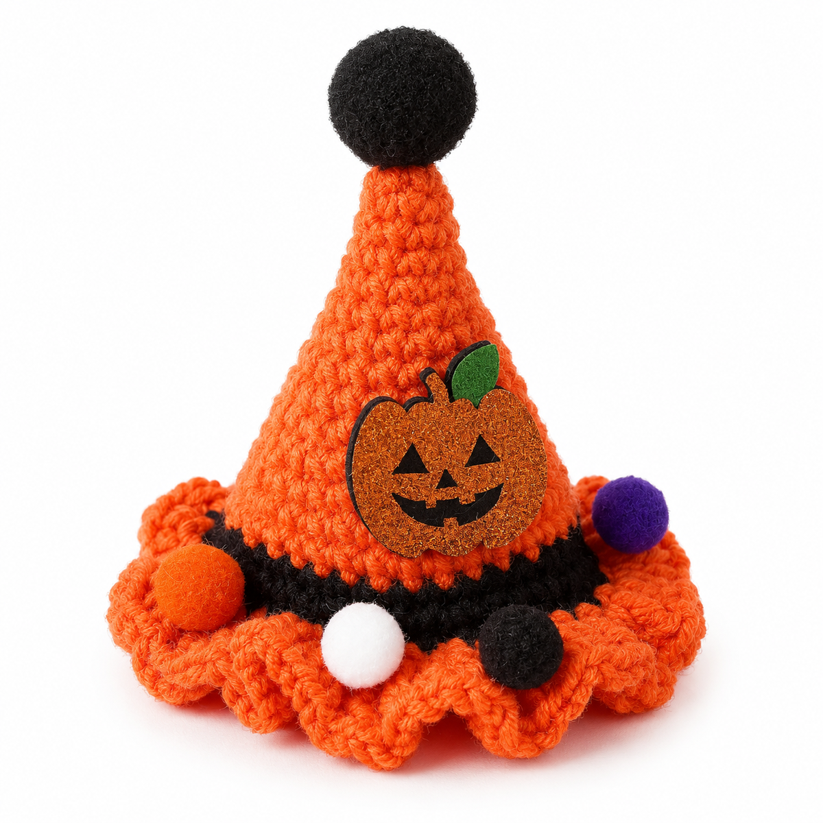LitterBond Crochet Halloween Witch Hat Orange Pumpkin on white background