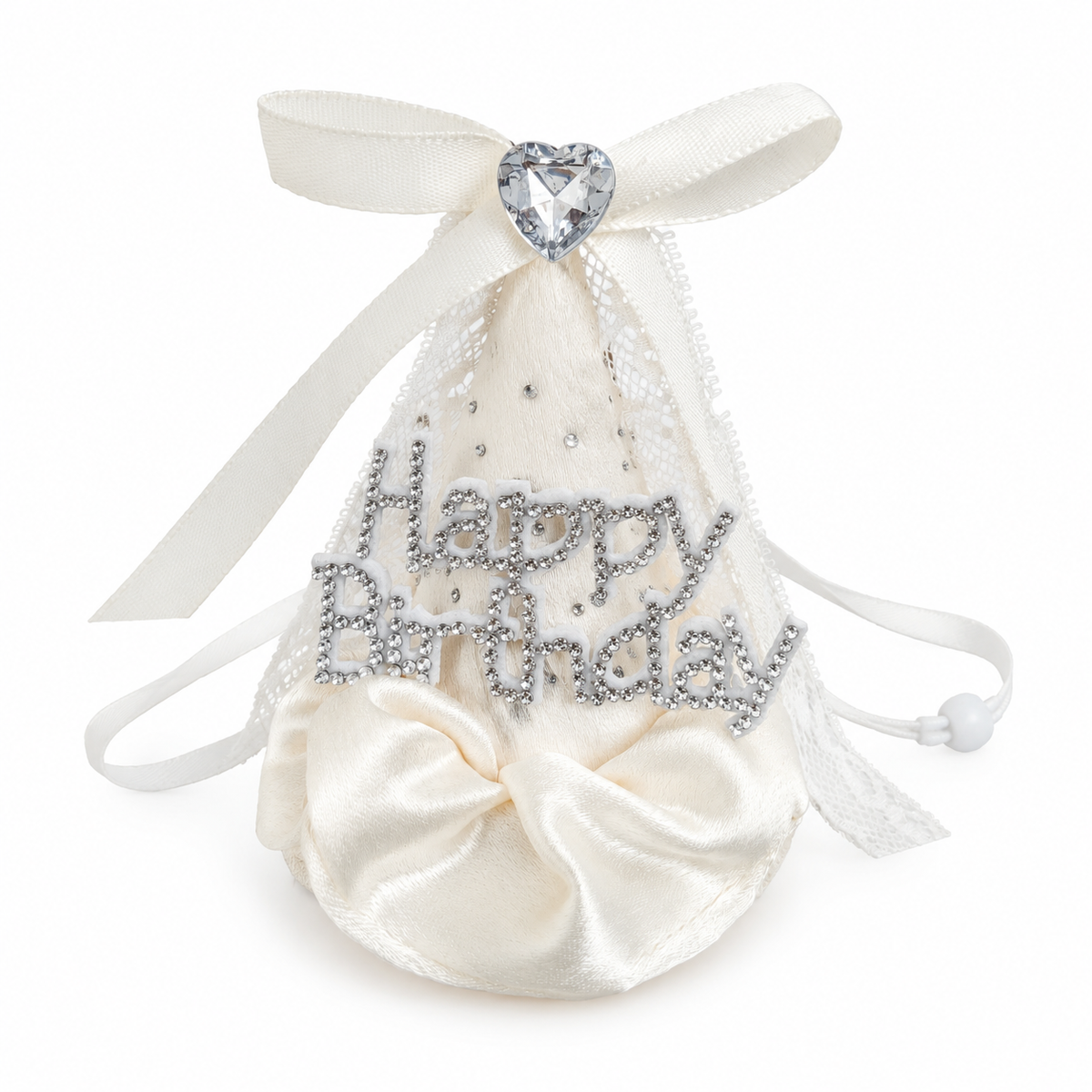 Lace Birthday Hat & Collar Options - Ivory Satin Birthday Hat