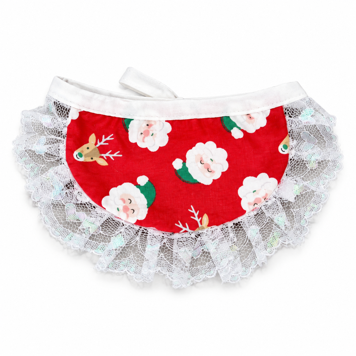 Santa & Candy Cane Lace Bib - Santa Red