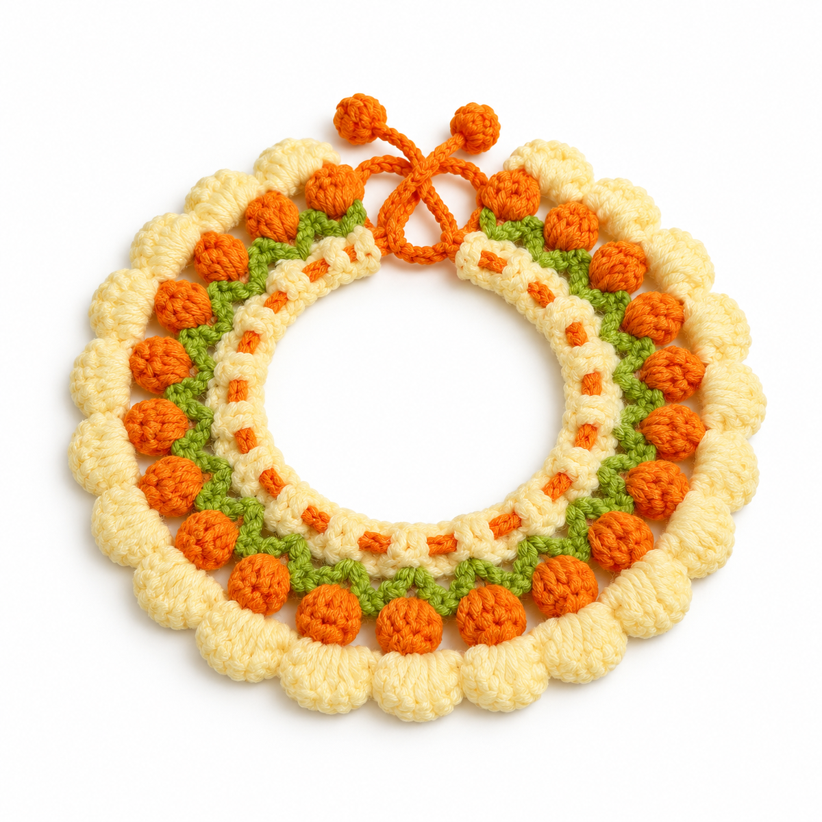 Round Bobble Ring Crochet Collar - Orange Citrus