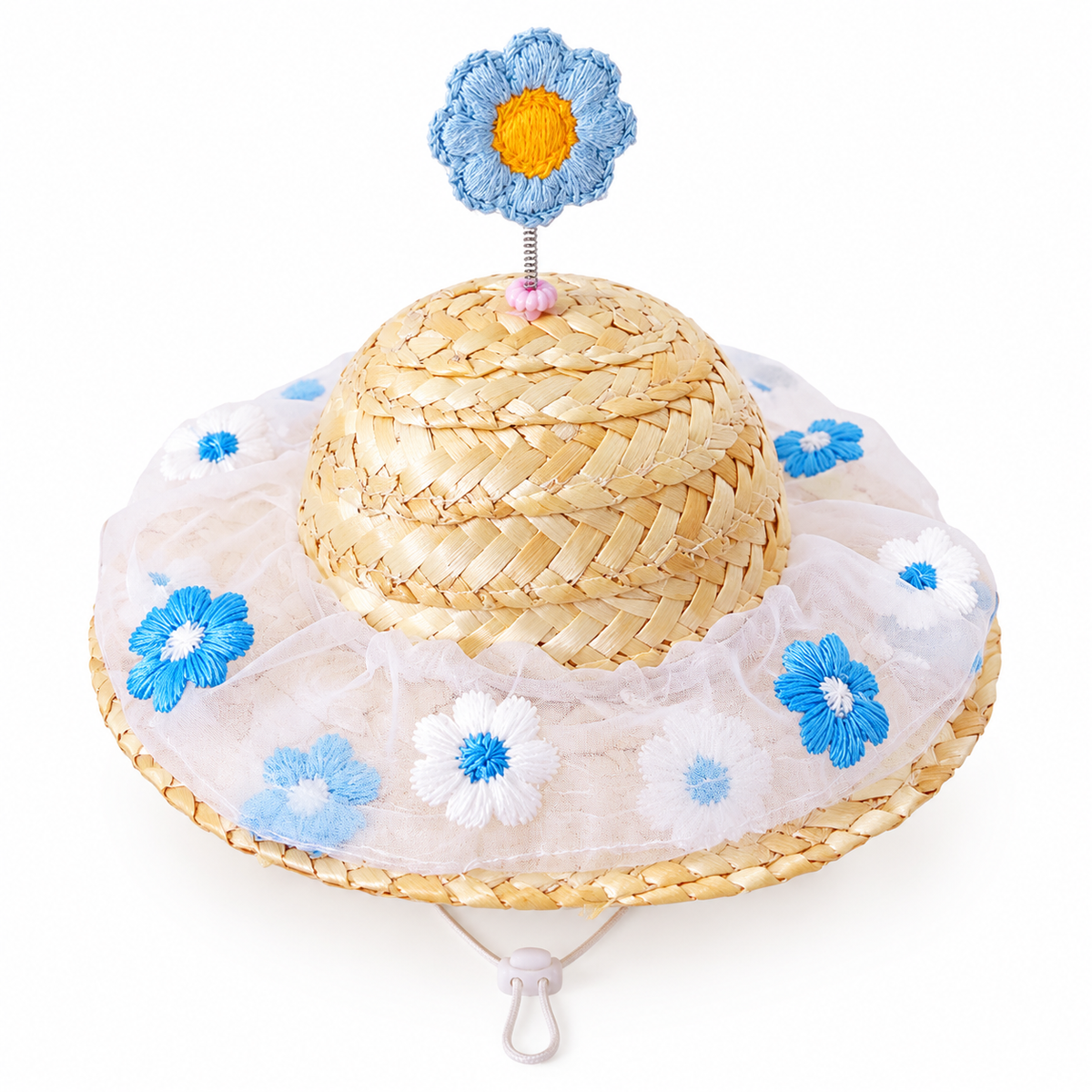 Spring Flower Straw Hat - Blue Flower