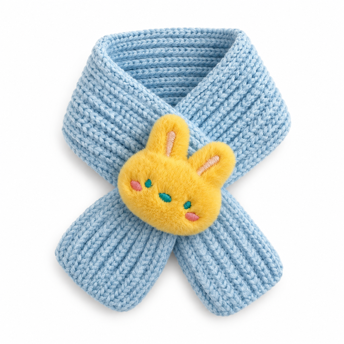 Plush Face Knit Scarf - Blue Bunny