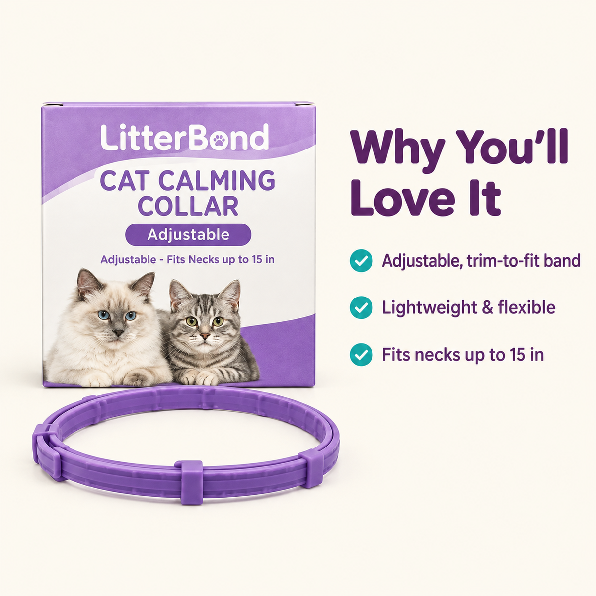 LitterBond Calming Collar adjustable - key features