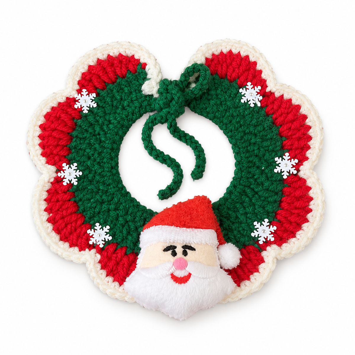 Santa & Pom-Pom Crochet Collar - Santa Snowflake