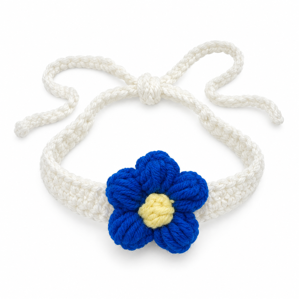 Single Puff Flower Crochet Collar - Royal Blue Flower