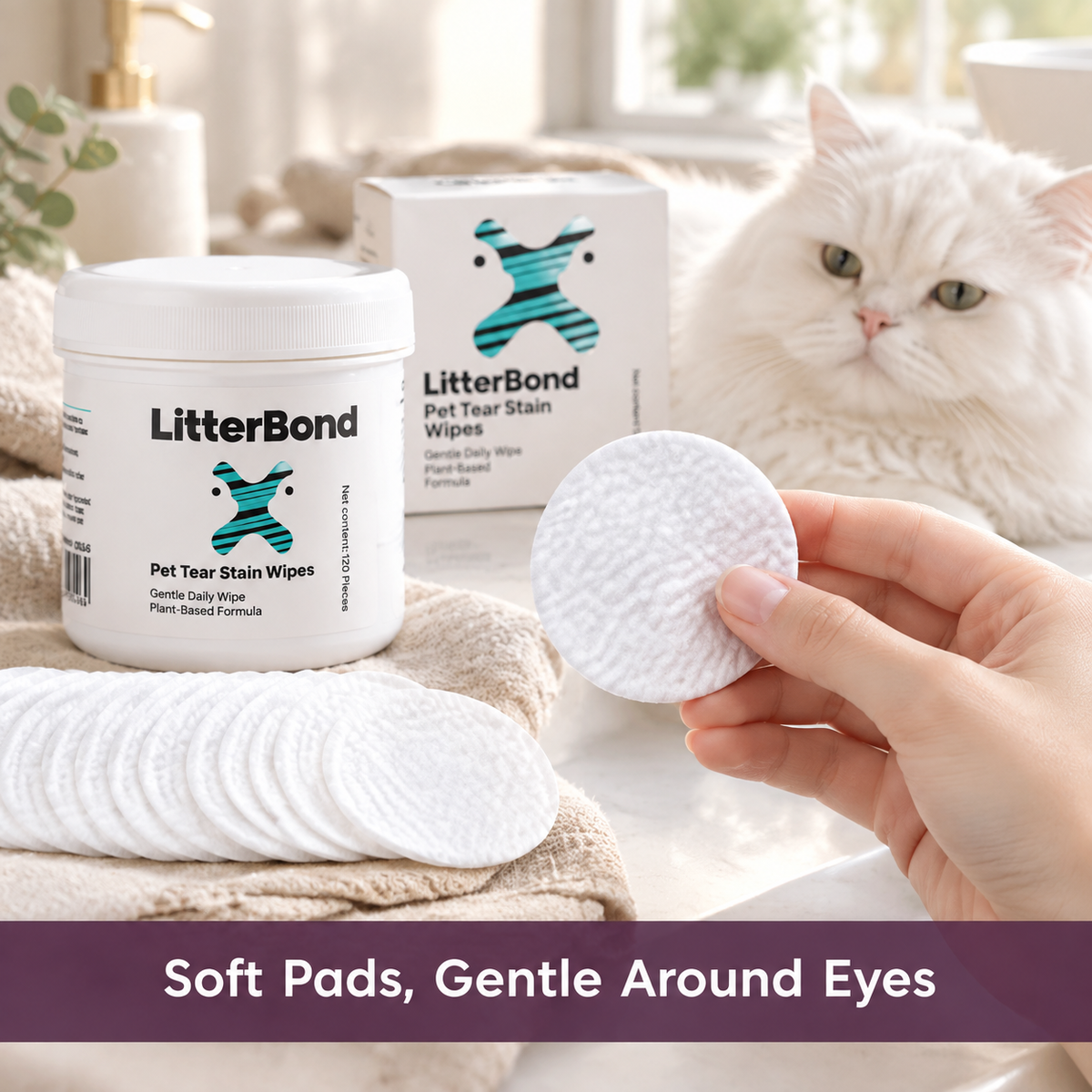 LitterBond Tear Stain Wipes 120 ct - easy to use