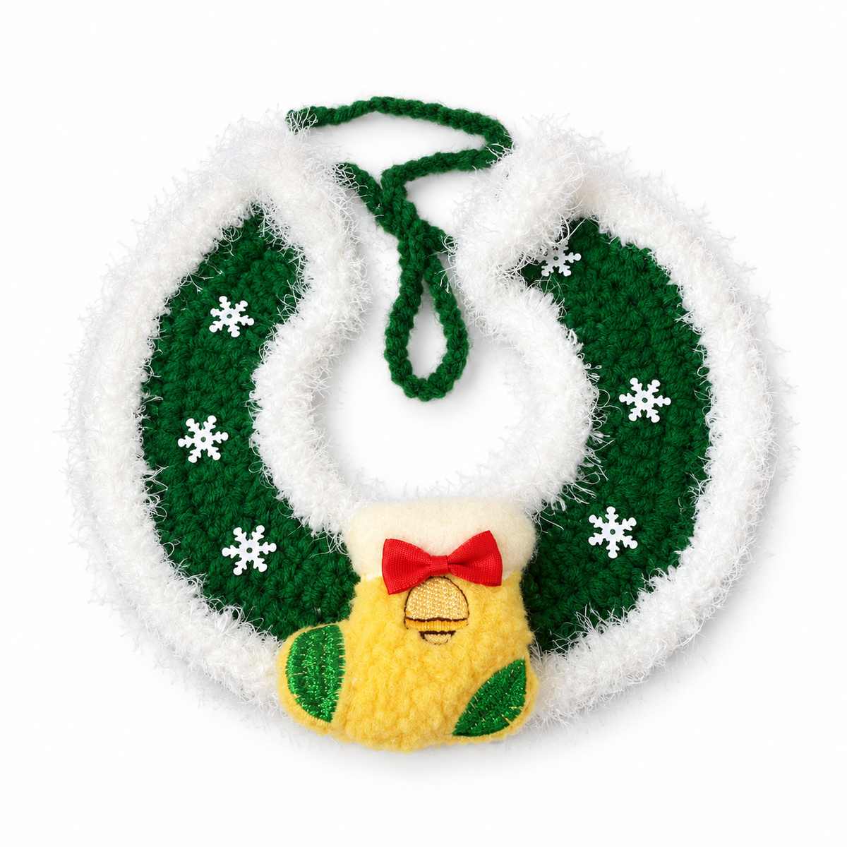 Christmas Crochet Charm Collar - Green Fluffy Stocking