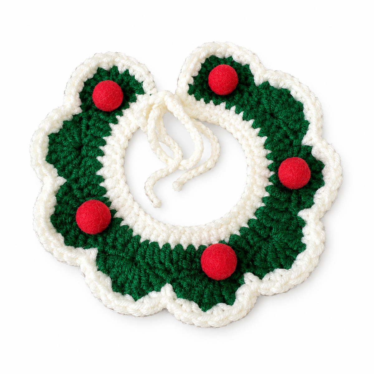 Santa & Pom-Pom Crochet Collar - Green Pom-Pom