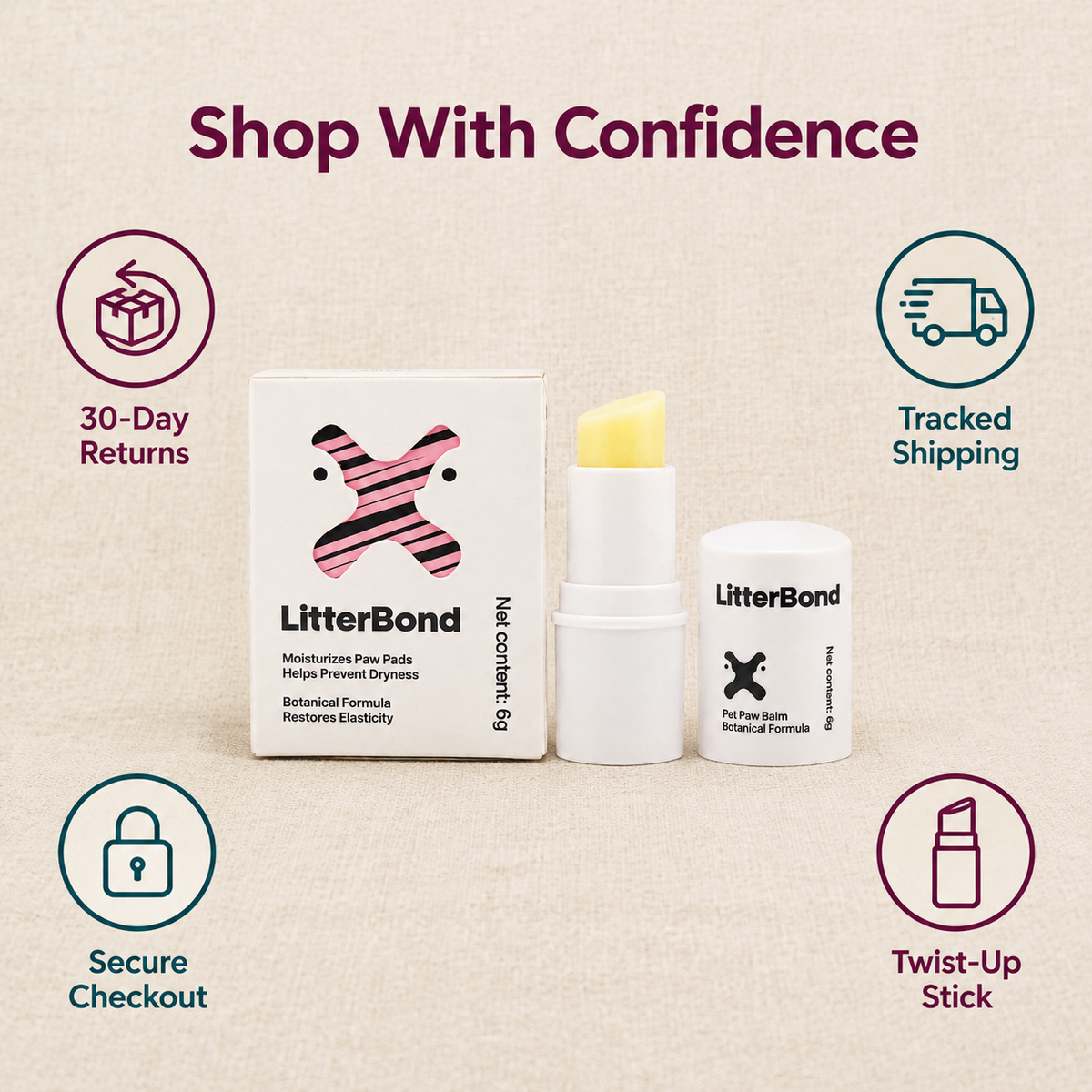 LitterBond Paw Balm Stick 6 g - 30-day returns, tracked shipping, secure checkout
