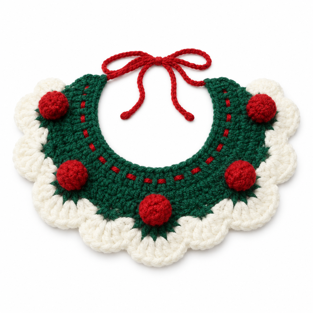 Strawberry & Berry Crochet Collar - Green Berry Bobble