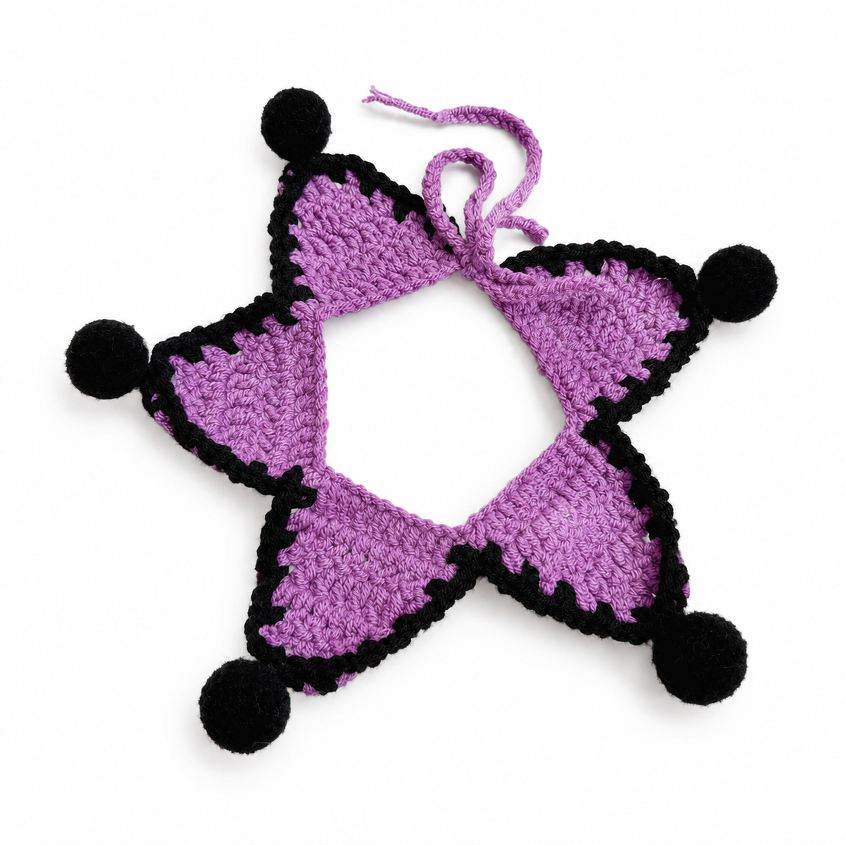LitterBond Crochet Star Halloween Collar Purple Star on white background