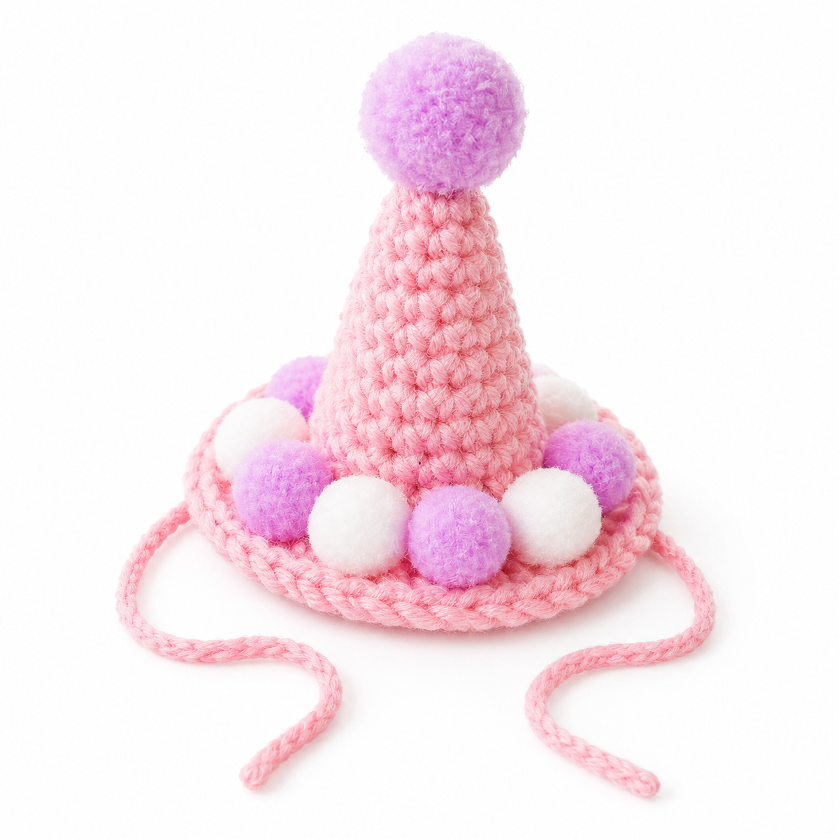 Pom-Pom Ring Crochet Party Hat - Pink & Lilac Hat