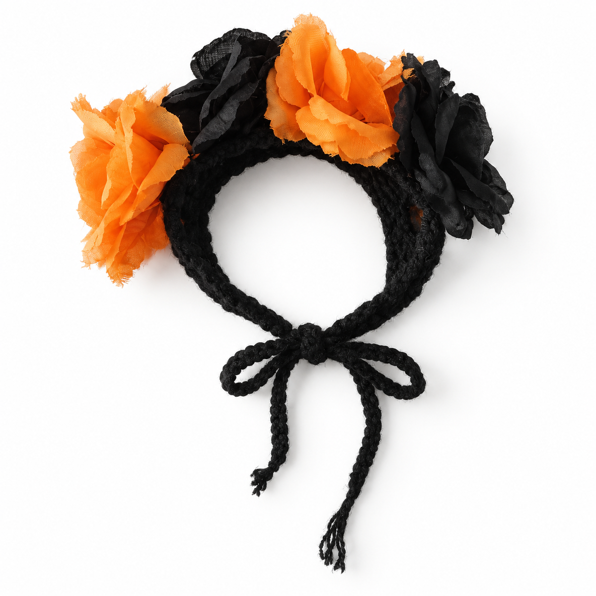 LitterBond Pumpkin & Rose Halloween Headpiece Orange & Black Roses on white background