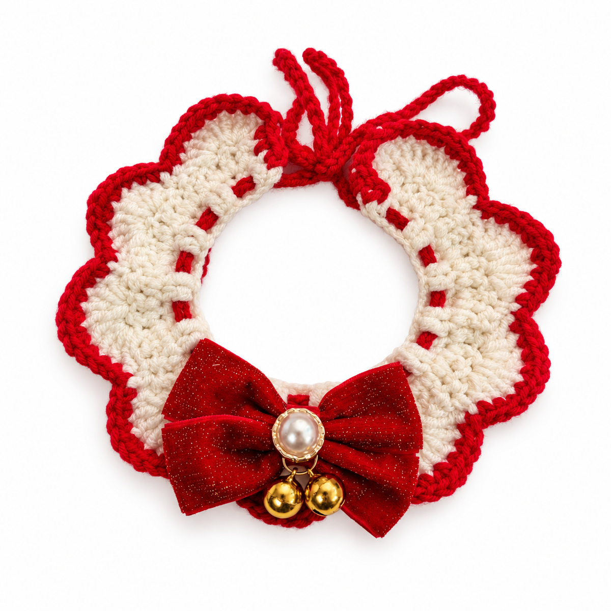 Red Glitter Bow Crochet Collar - Red Bow