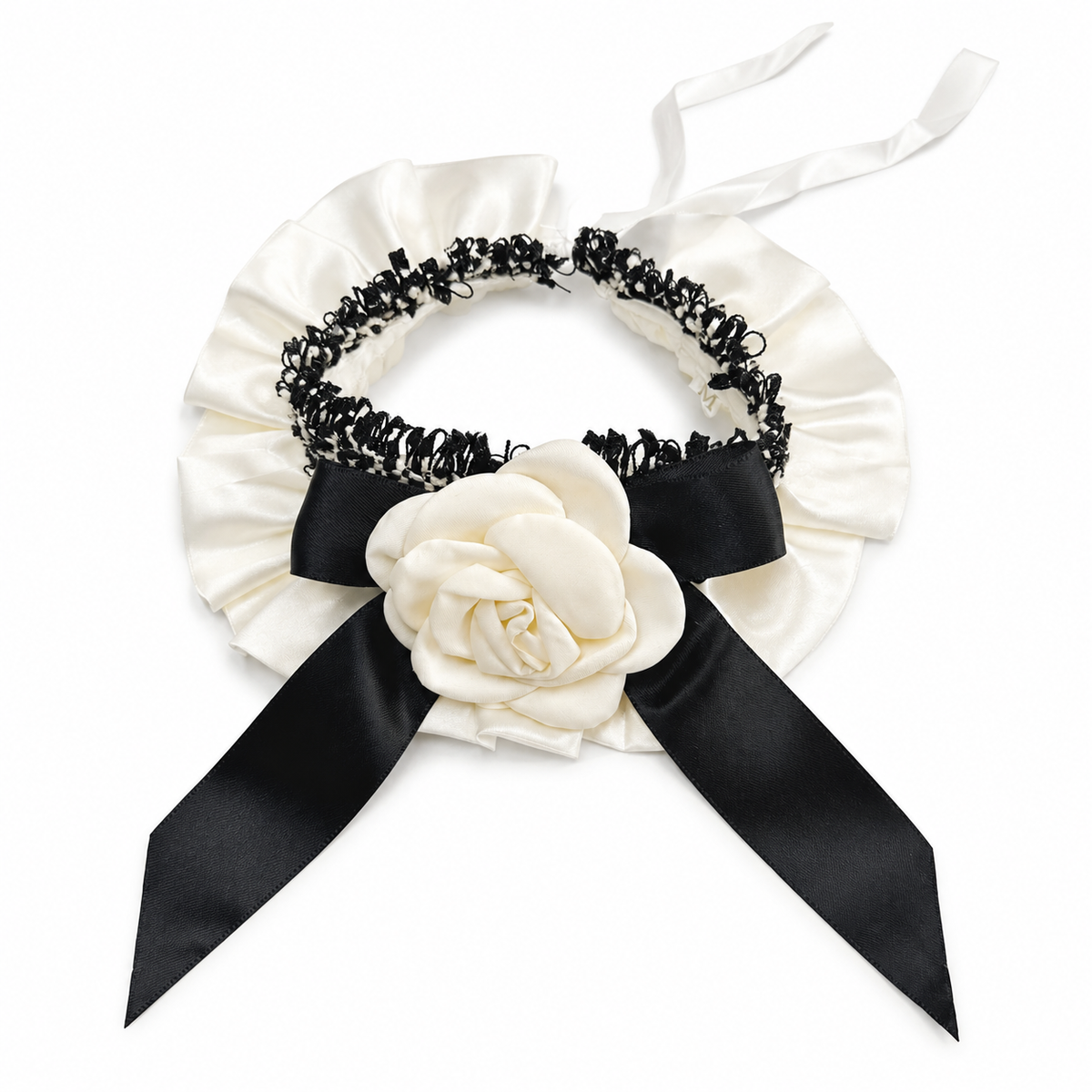 Satin Camellia Ruffle Collar - Black Bow Camellia
