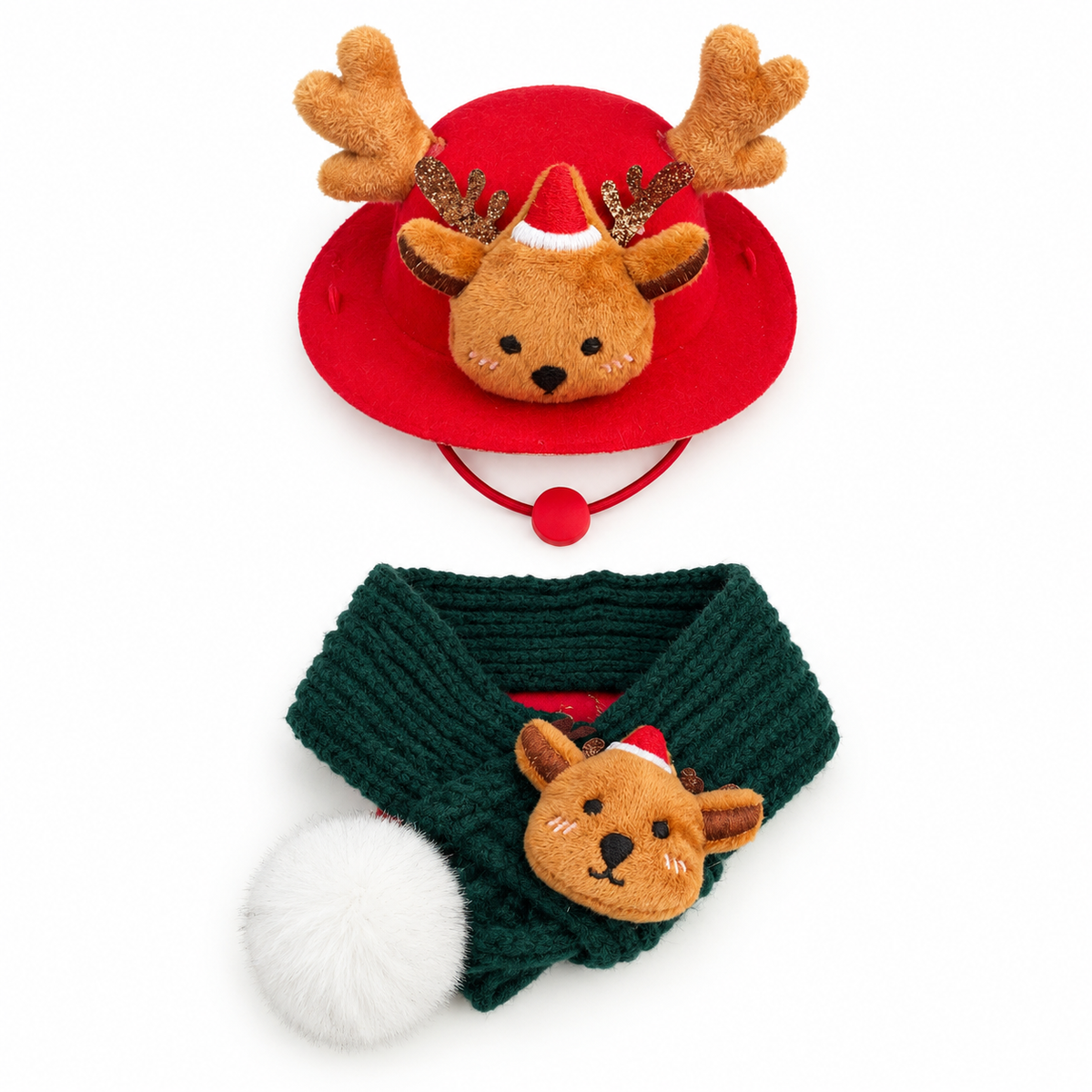 Felt Christmas Hat & Knit Scarf Set - Reindeer Set