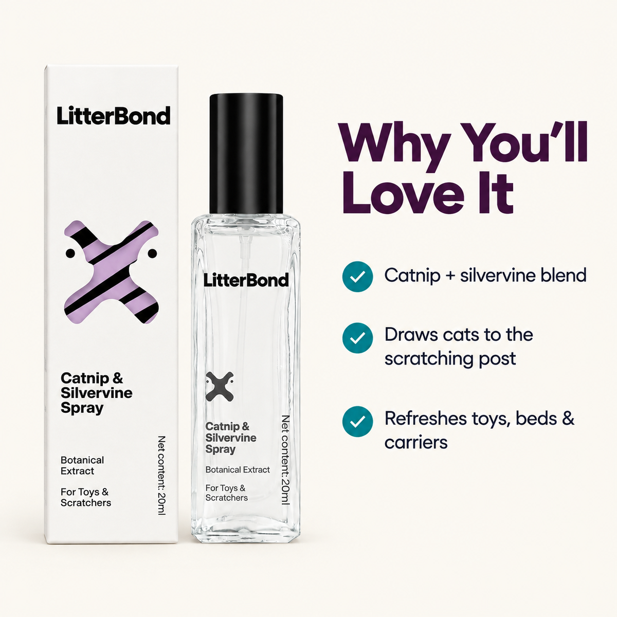 LitterBond Catnip & Silvervine Spray 20 ml - key features