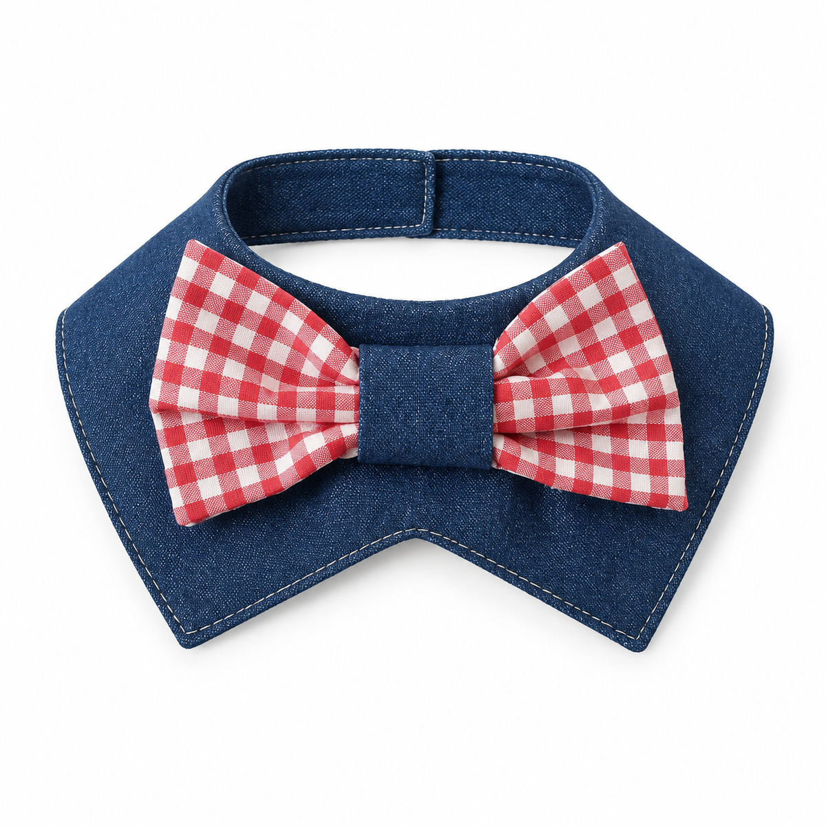 Printed Gingham Bow Bib - Denim Bow