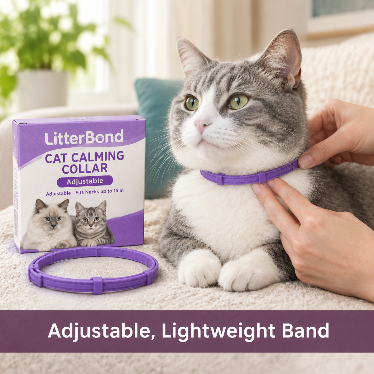 LitterBond Calming Collar adjustable - easy to use