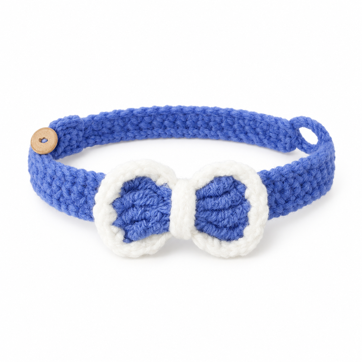 Crochet Bow Button Collar - Slate Blue Bow
