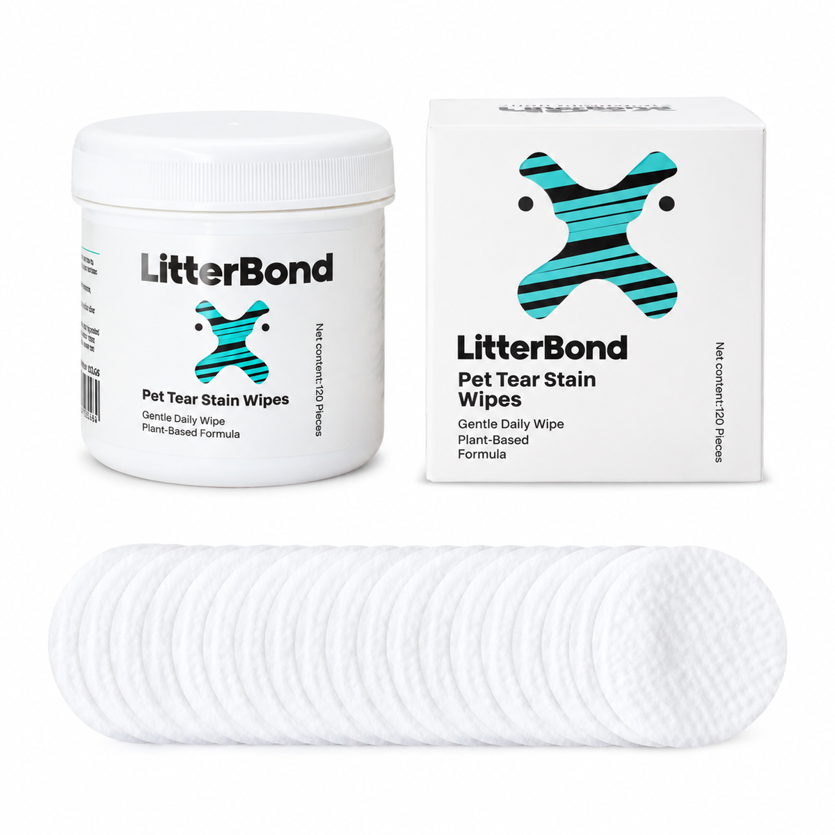 LitterBond Tear Stain Wipes 120 ct on white background