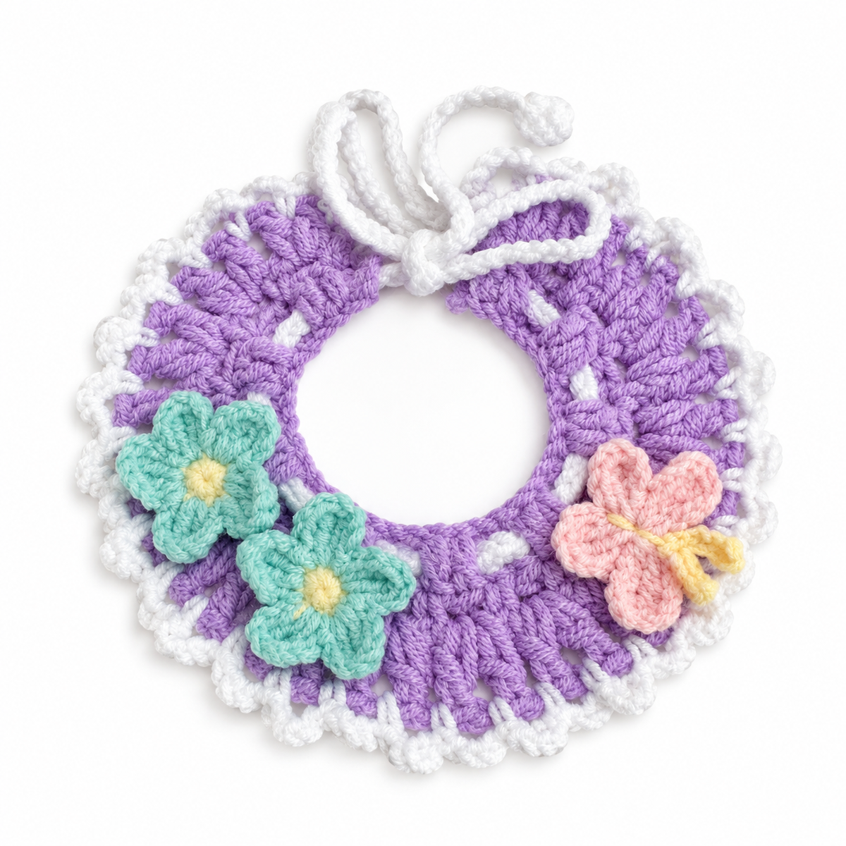 Flower & Butterfly Crochet Collar - Lavender