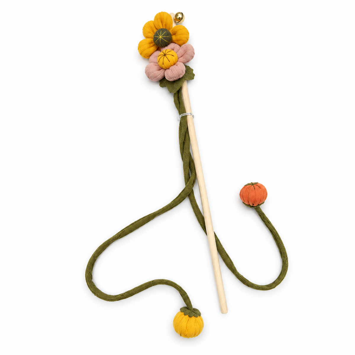 LitterBond Knit Flower & Pumpkin Wand Toy on white background