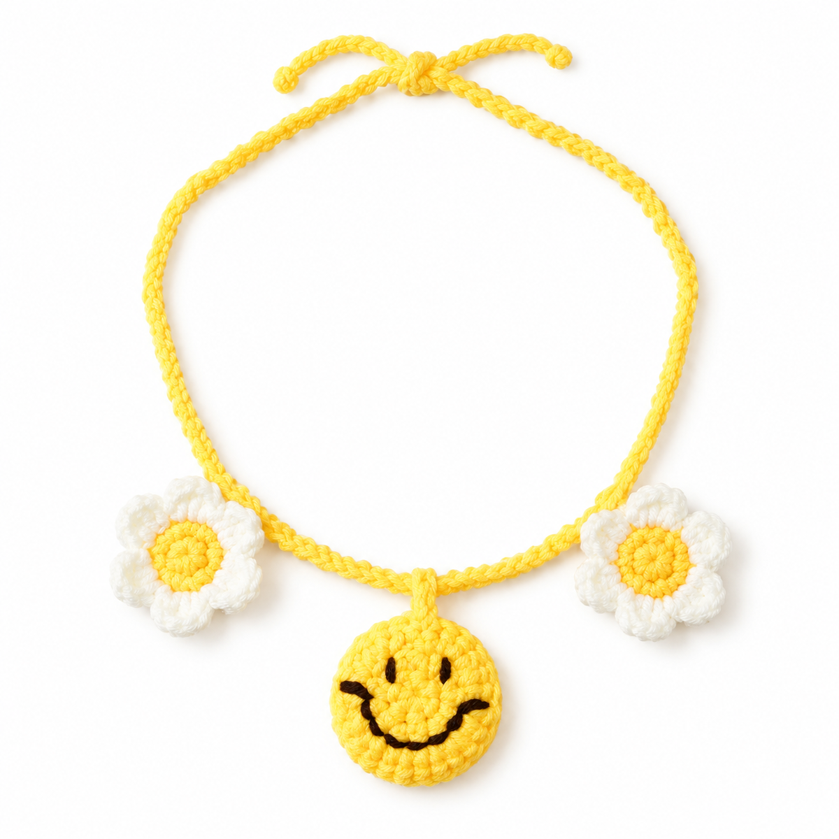Daisy Happy Face Crochet Collar - Sunny Yellow
