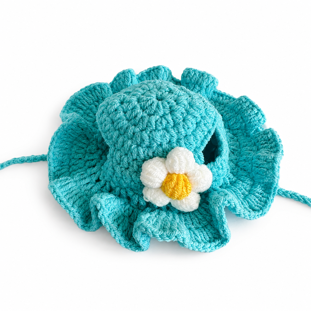 Crochet Dress-Up Hats & Hood - Teal Daisy Brim Hat