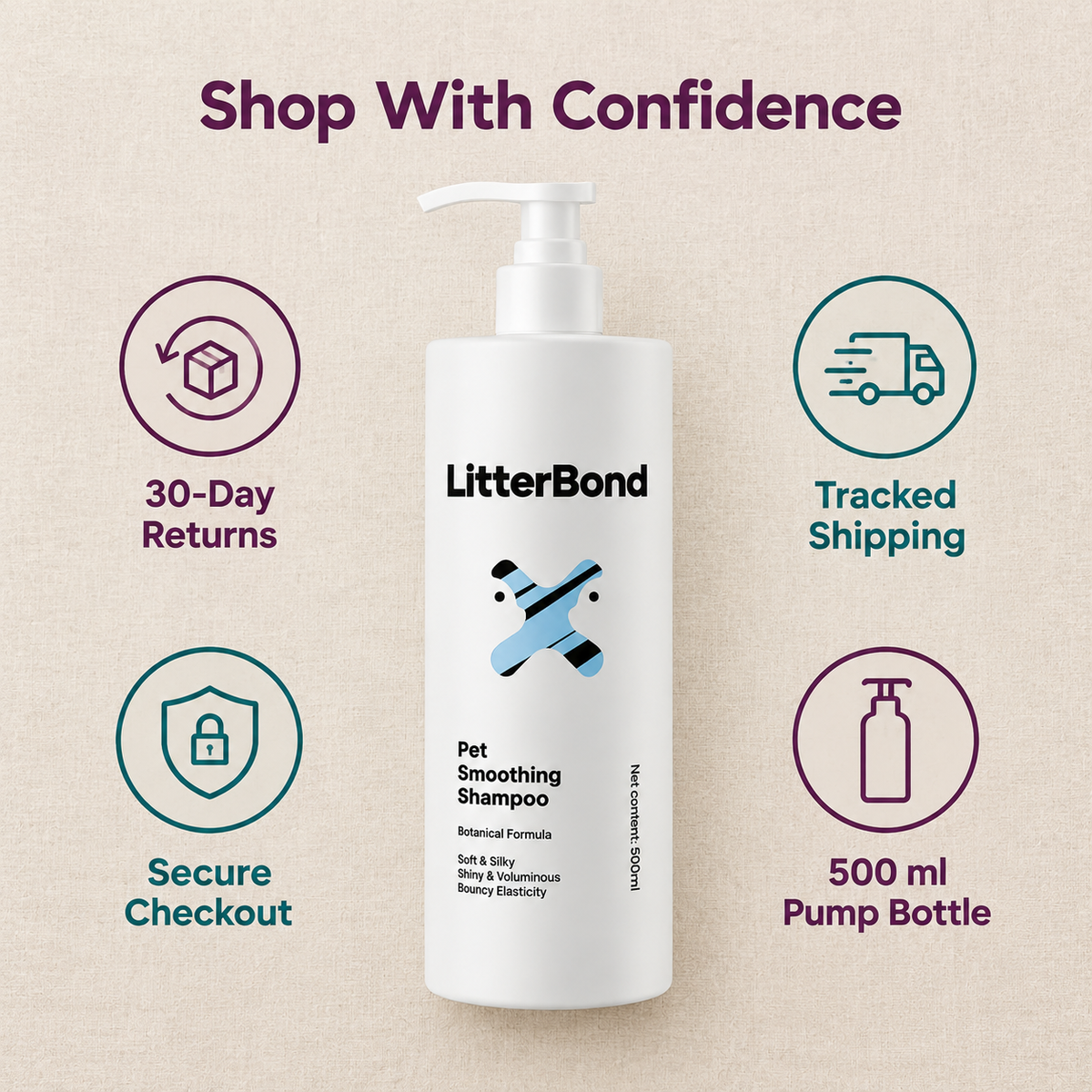 LitterBond Shampoo & Conditioner 500 ml 3 types - 30-day returns, tracked shipping, secure checkout