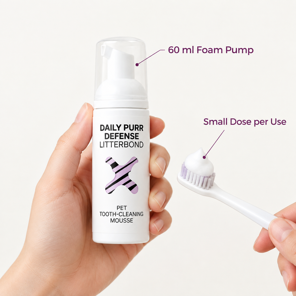 LitterBond Daily Purr Defense Dental Mousse 60 ml - size and materials