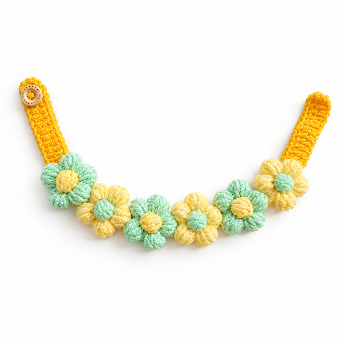 Puff Flower Crochet Collar - Mint Sunshine Flowers
