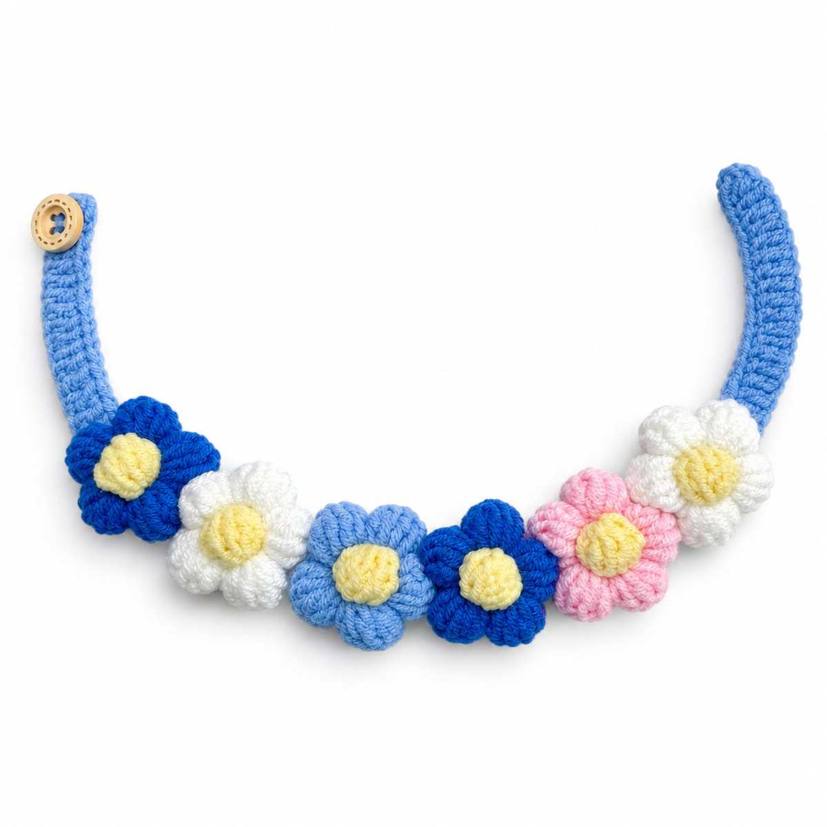 Puff Flower Crochet Collar - Blue Daisy Flowers