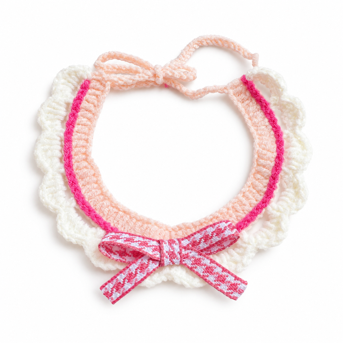 Cream Ruffle Ribbon Bow Collar - Pink Bow