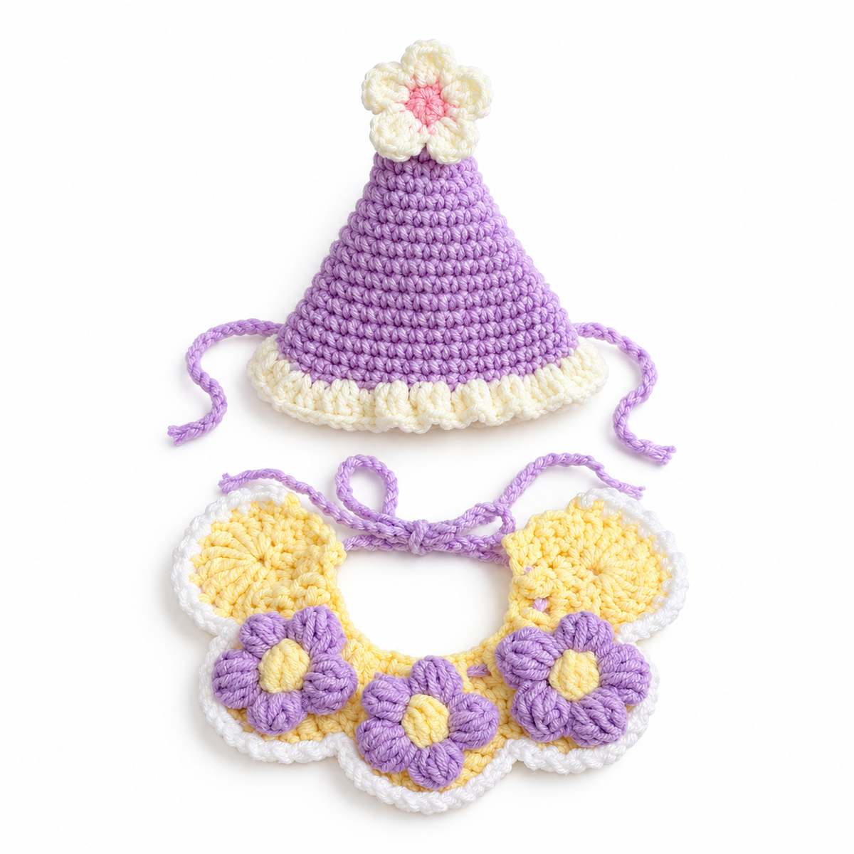 Flower Party Hat & Collar Options - Lavender Flowers Set