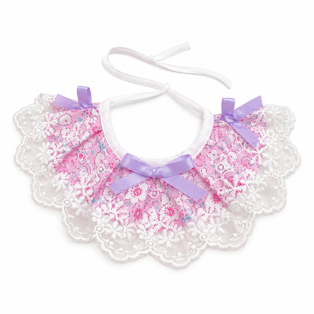 Floral Lace Edge Bib - Lilac Bow Rose