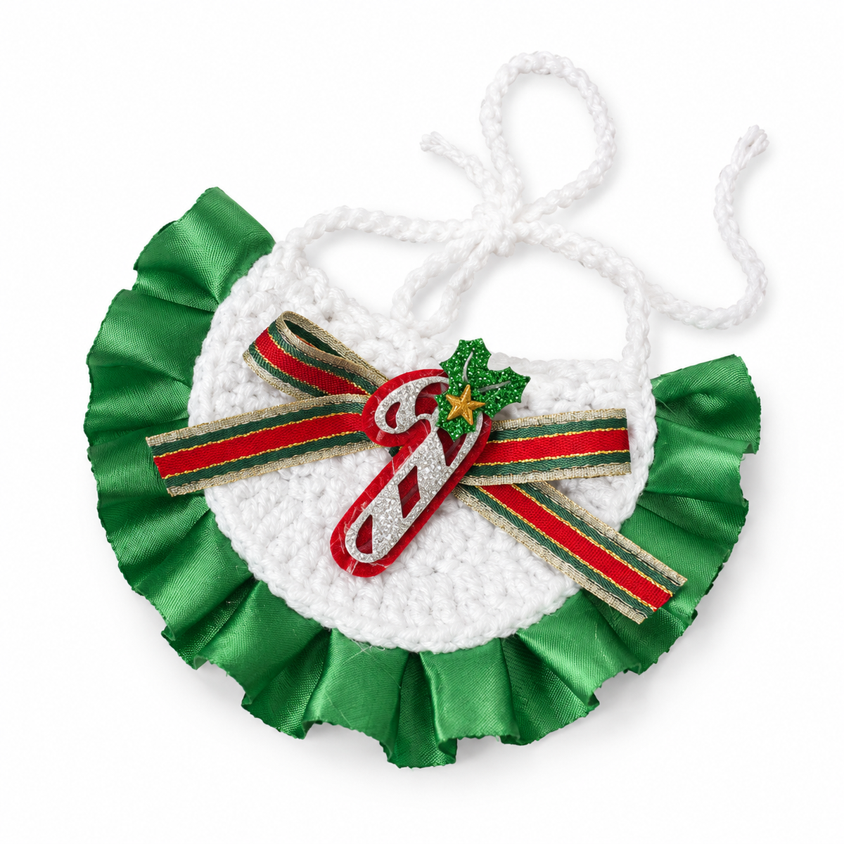 Glitter Patch Satin Ruffle Bib - Green Candy Cane