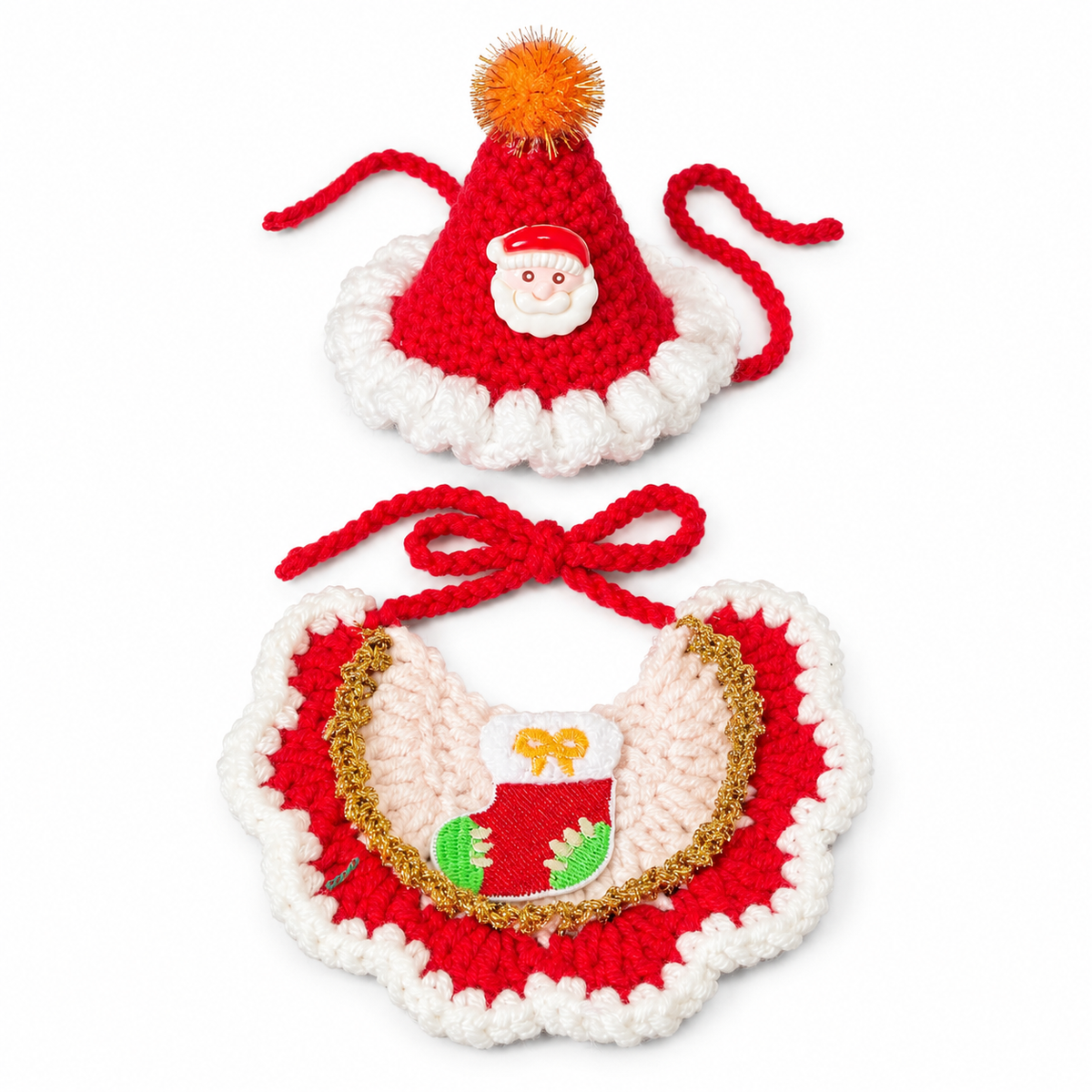 Tinsel Hat & Embroidered Bib Set - Stocking
