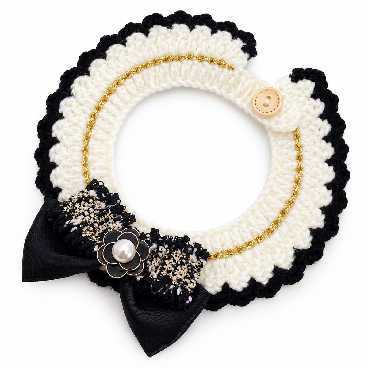 Tweed Bow Crochet Collar - Camellia Satin