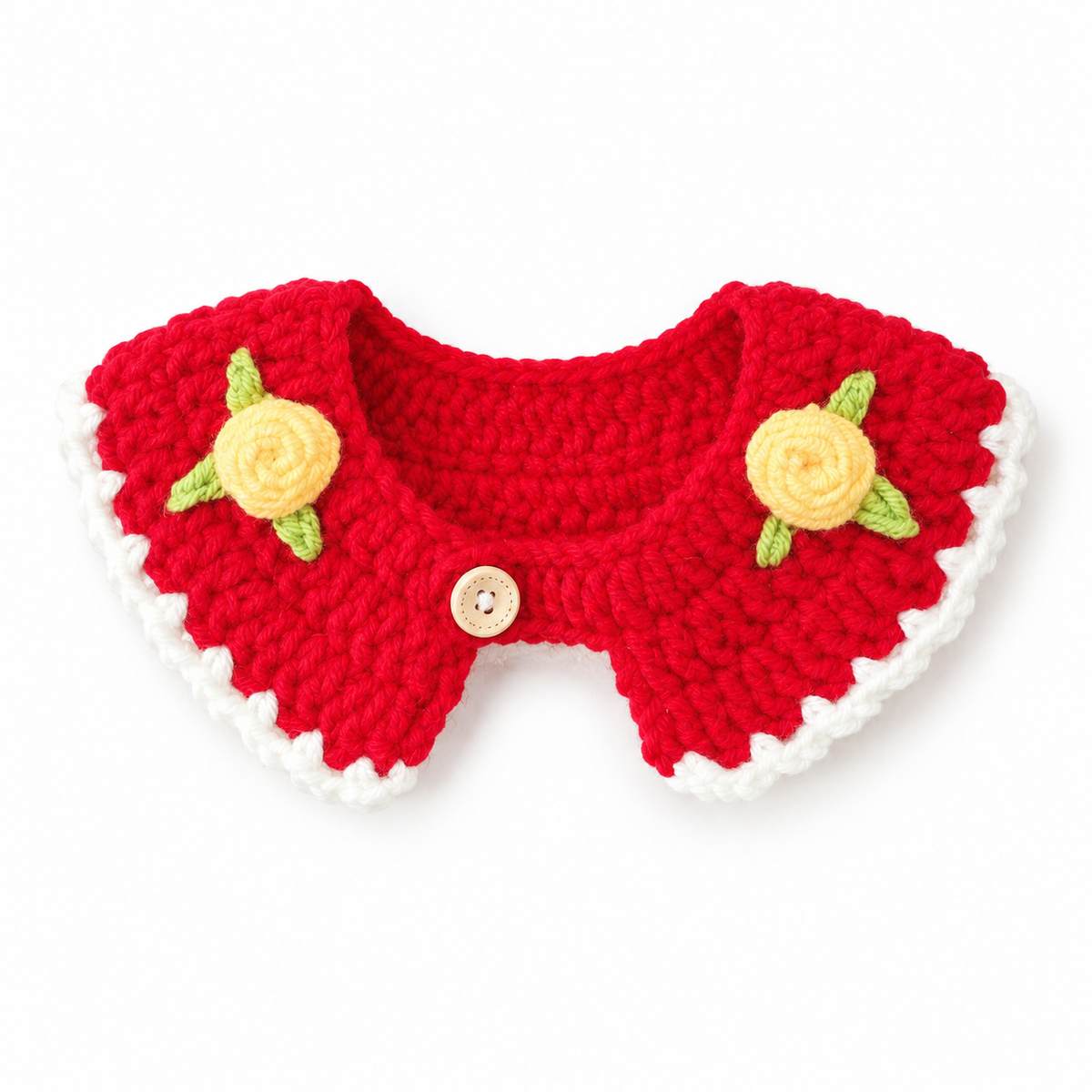 Rose Button Crochet Collar - Red Yellow Roses