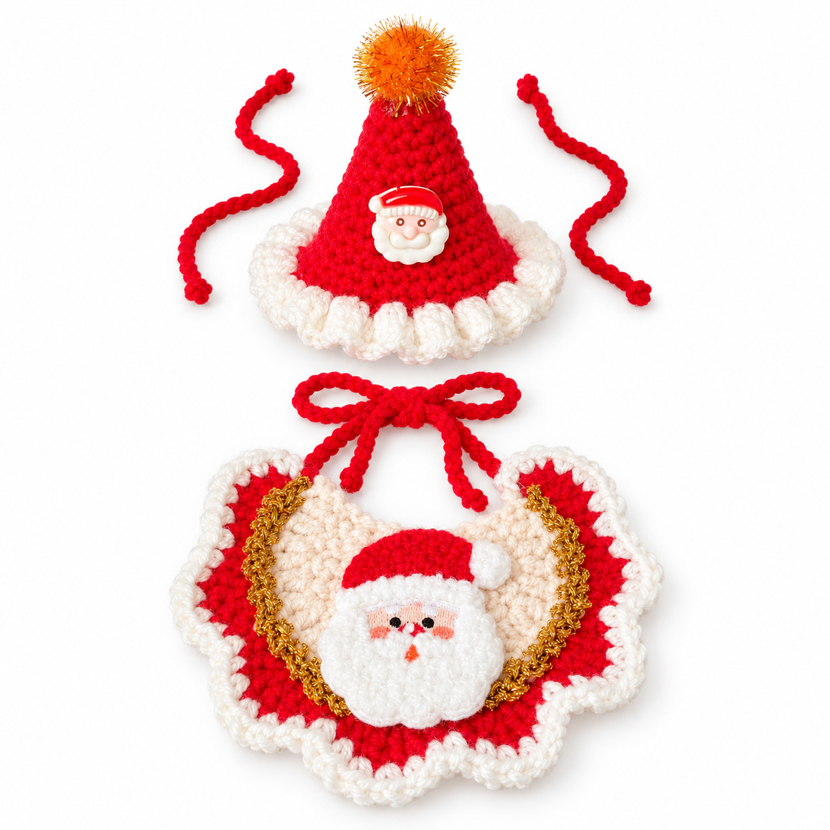 Tinsel Hat & Embroidered Bib Set - Santa