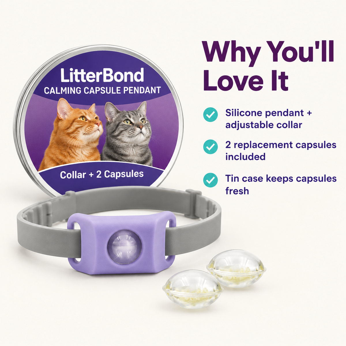 LitterBond Calming Collar Set collar + 2 capsules - key features