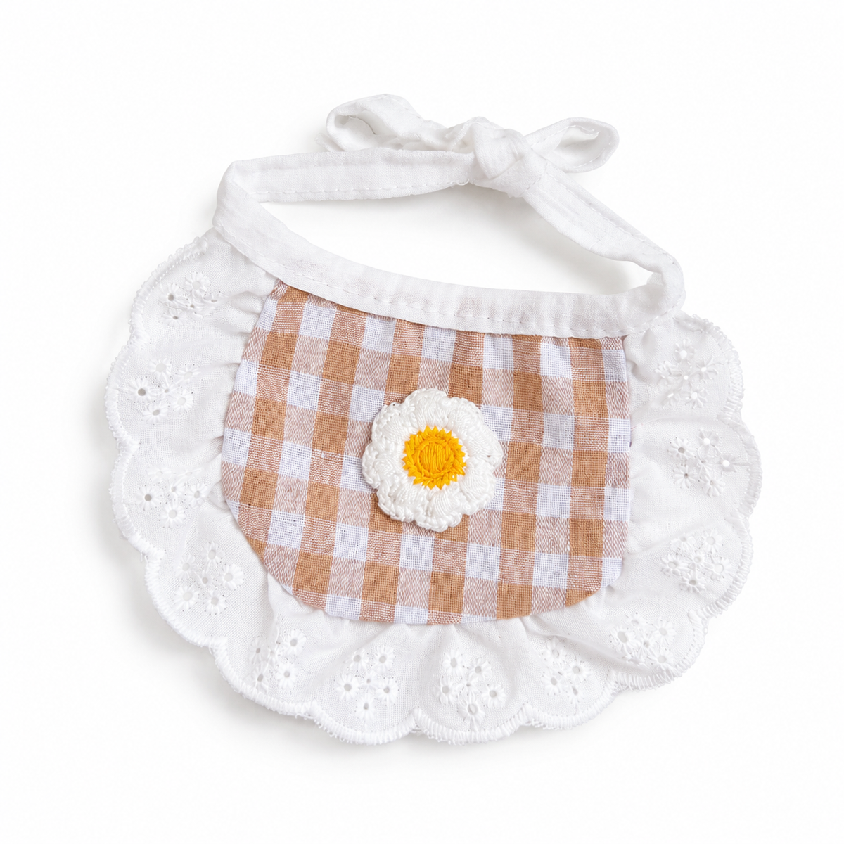 Daisy Gingham Lace Bib - Tan Gingham