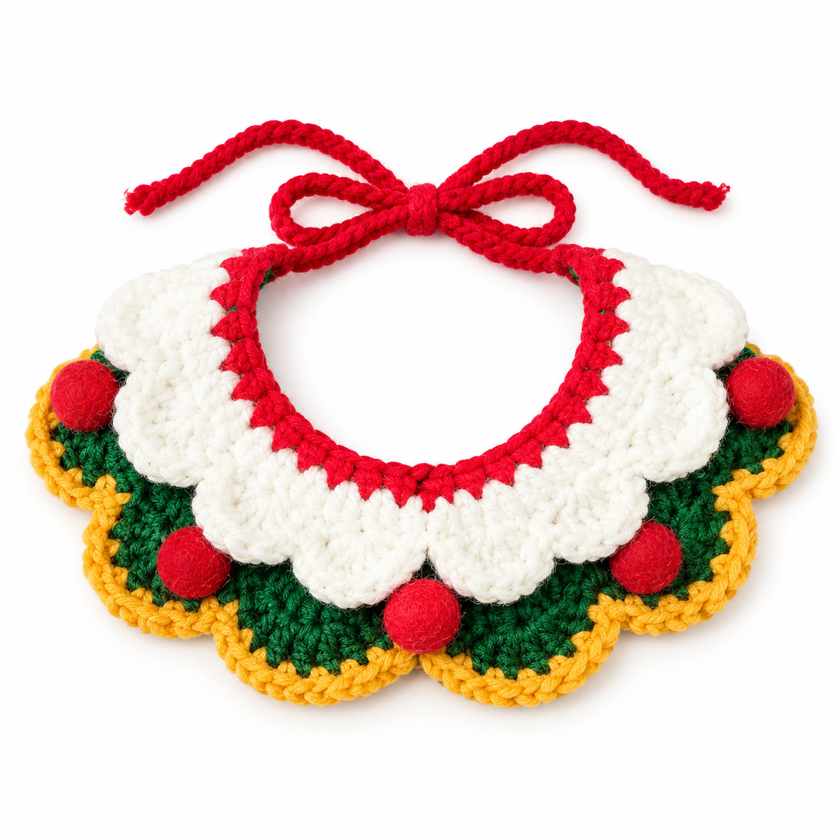 Santa & Pom-Pom Crochet Collar - Green Peter Pan