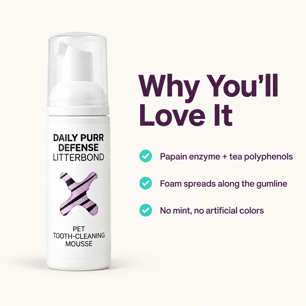 LitterBond Daily Purr Defense Dental Mousse 60 ml - key features